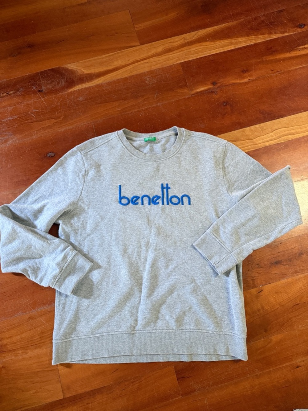 Vintage 1980s United Colors Of Benetton Light Gray Crewneck with Blue Logo